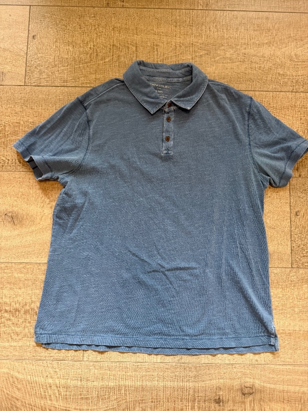 Banana Republic Vintage Washed Blue Slub Knit Polo Shirt Short Sleeve Size Large
